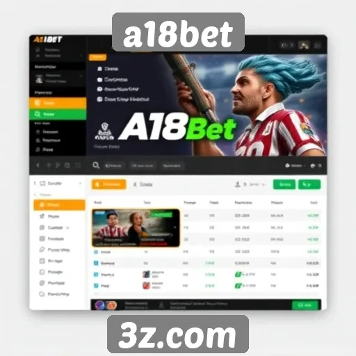 Interface de usuário do site A18bet em foco